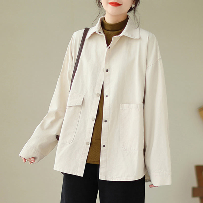 Buddha Stones Women's Long Sleeve Button Cotton Jacket With Pockets