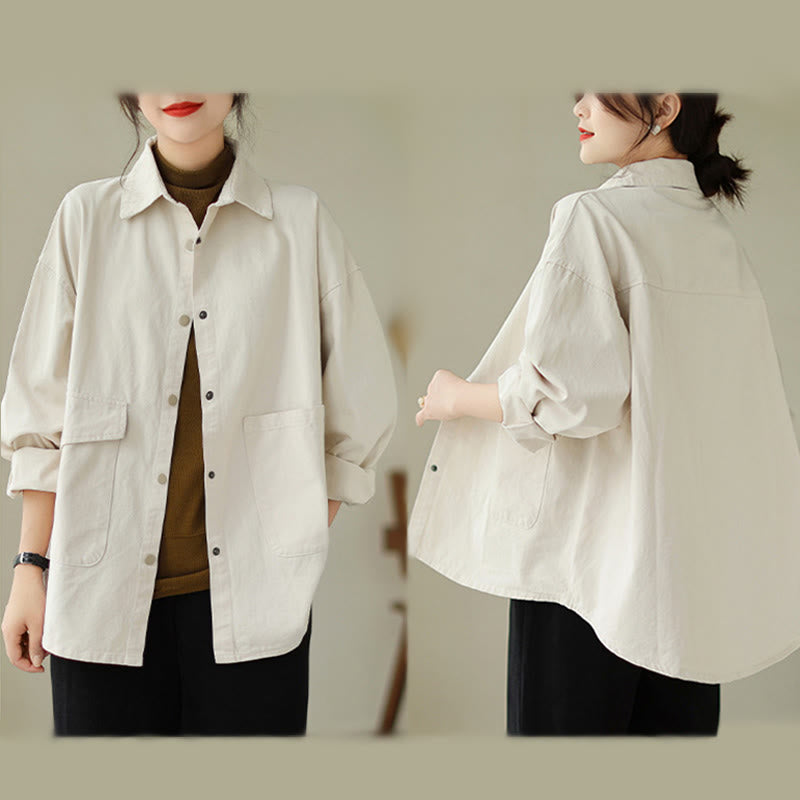 Buddha Stones Women's Long Sleeve Button Cotton Jacket With Pockets