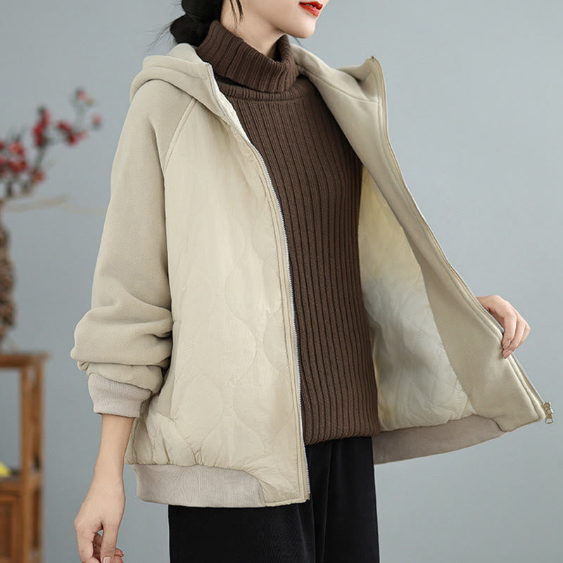 Buddha Stones Women's Long Sleevethickened Warm Hood Cotton Jacket With Pockets