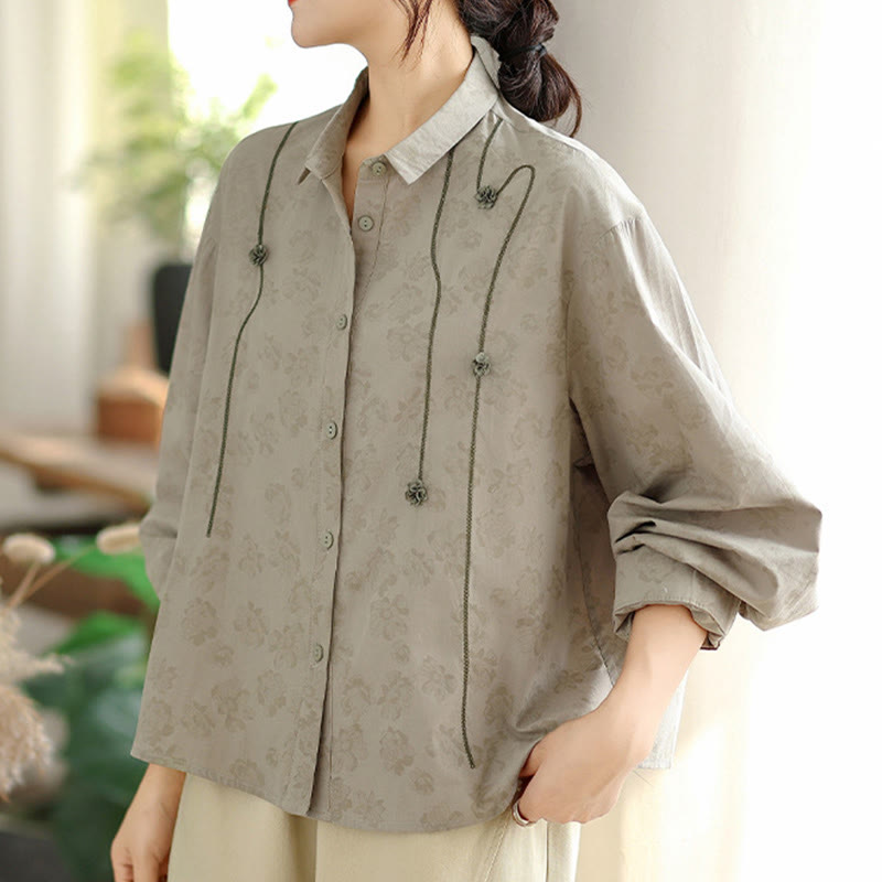Buddha Stones Casual Embroidered Florals Women's Long Sleeve Polyester Shirt