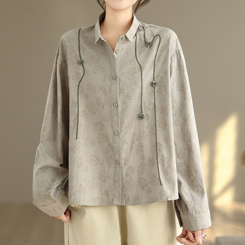 Buddha Stones Casual Embroidered Florals Women's Long Sleeve Polyester Shirt