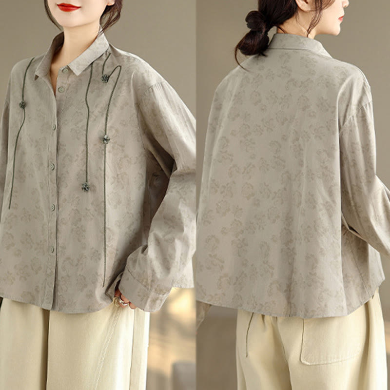 Buddha Stones Casual Embroidered Florals Women's Long Sleeve Polyester Shirt