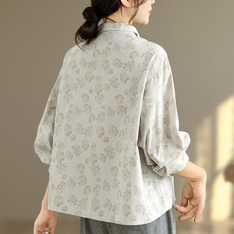 Buddha Stones Casual Embroidered Florals Women's Long Sleeve Polyester Shirt