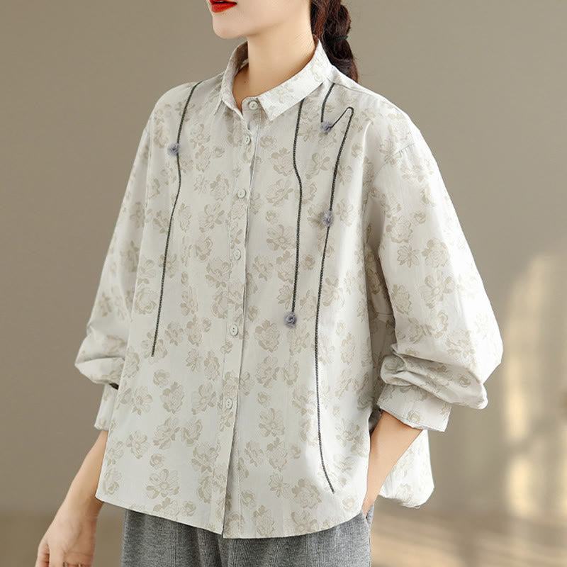 Buddha Stones Casual Embroidered Florals Women's Long Sleeve Polyester Shirt