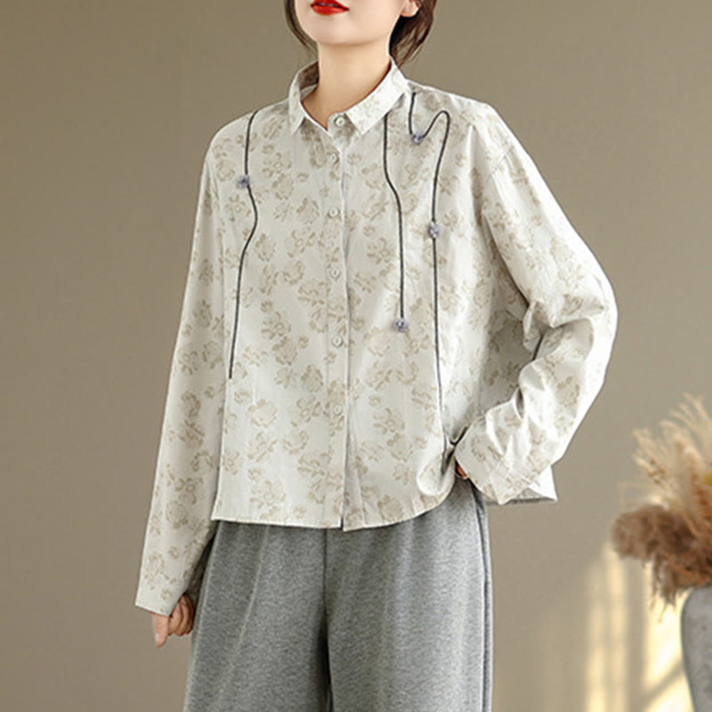 Buddha Stones Casual Embroidered Florals Women's Long Sleeve Polyester Shirt