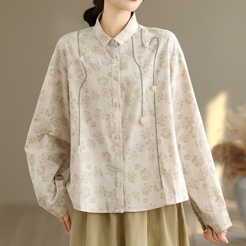 Buddha Stones Casual Embroidered Florals Women's Long Sleeve Polyester Shirt
