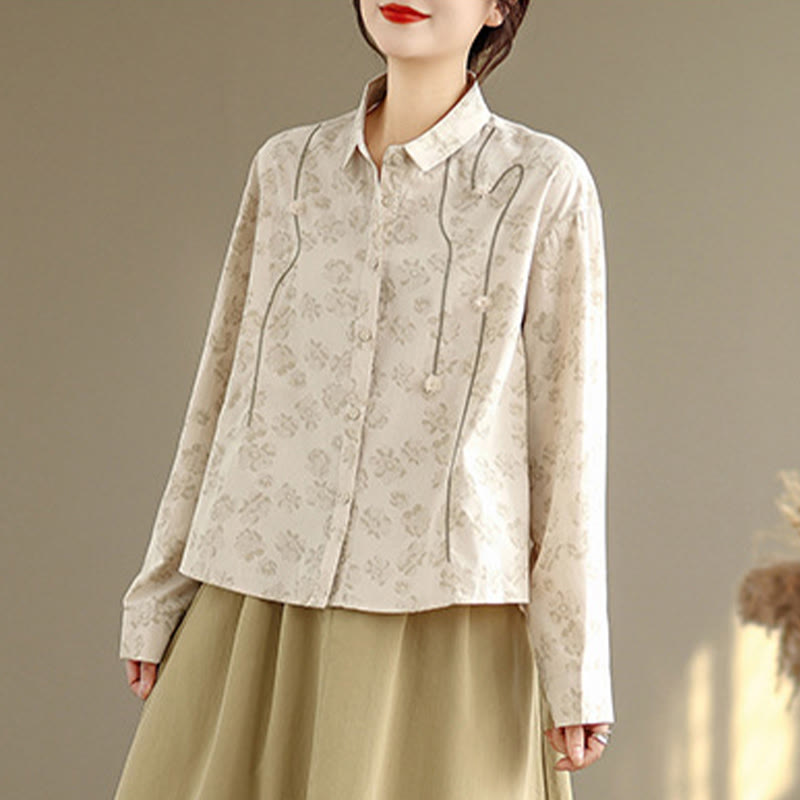 Buddha Stones Casual Embroidered Florals Women's Long Sleeve Polyester Shirt