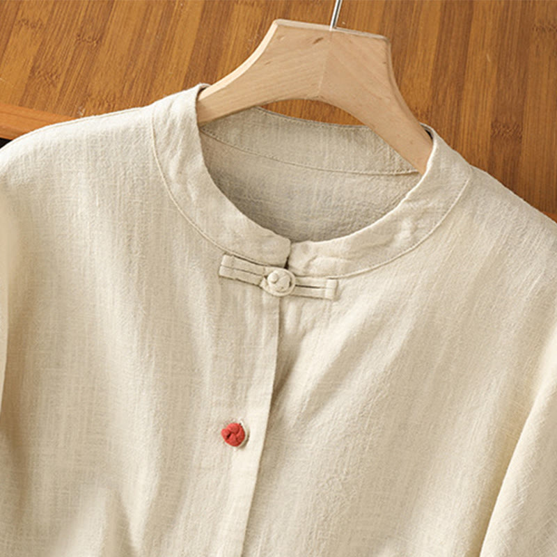 Buddha Stones Casual Frog-button Women's Long Sleeve Cotton Polyester Shirt With Pockets