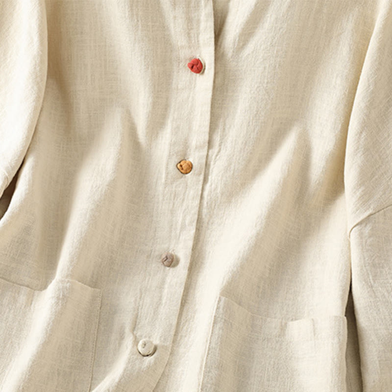Buddha Stones Casual Frog-button Women's Long Sleeve Cotton Polyester Shirt With Pockets
