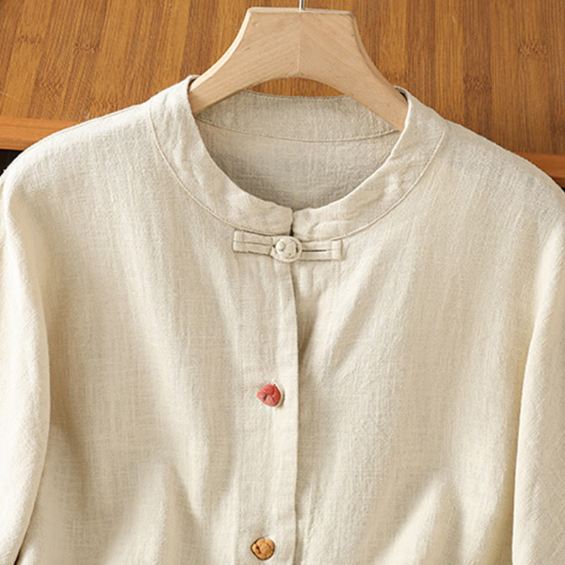 Buddha Stones Casual Frog-button Women's Long Sleeve Cotton Polyester Shirt With Pockets