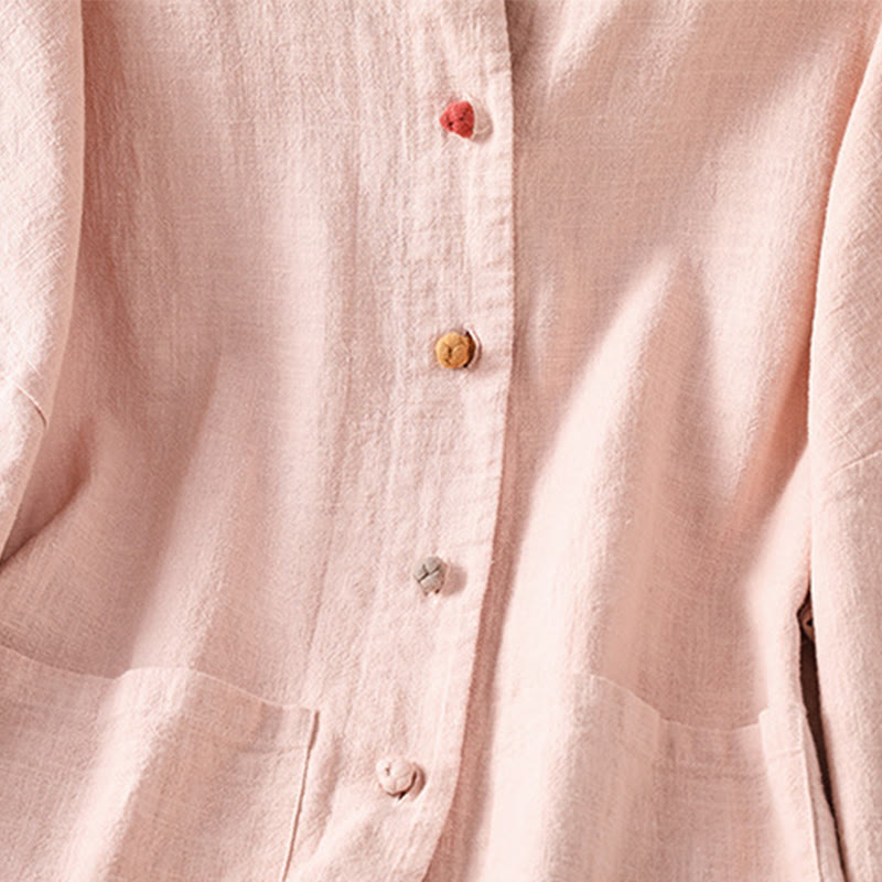 Buddha Stones Casual Frog-button Women's Long Sleeve Cotton Polyester Shirt With Pockets