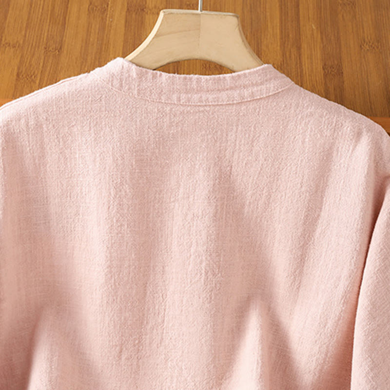 Buddha Stones Casual Frog-button Women's Long Sleeve Cotton Polyester Shirt With Pockets
