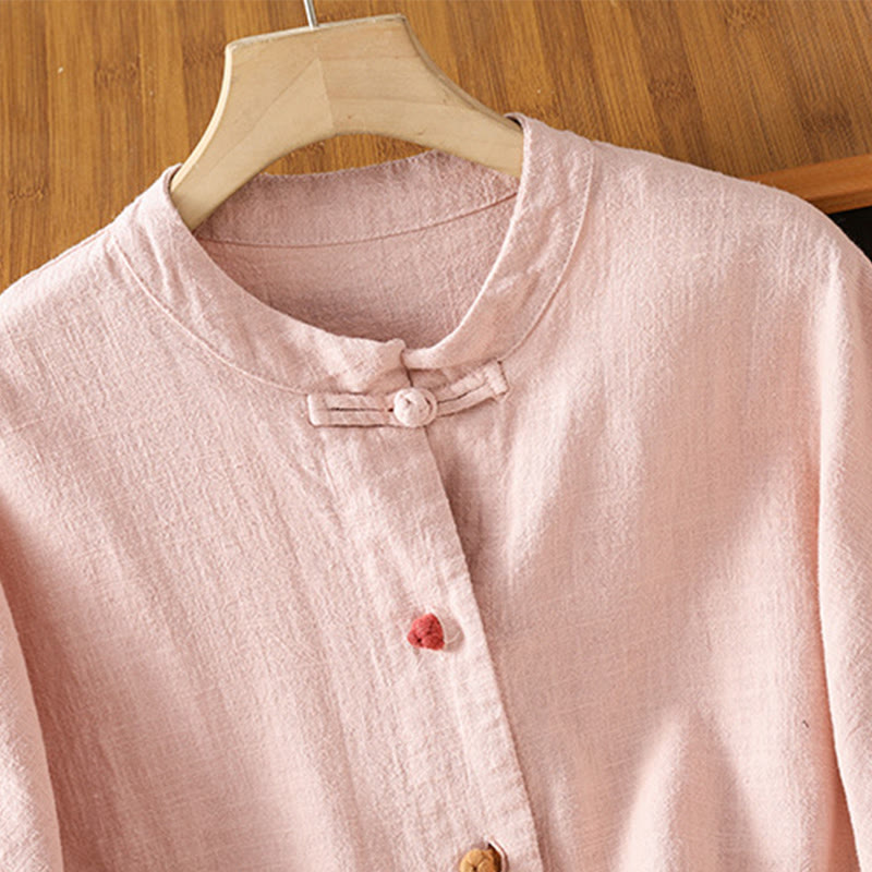 Buddha Stones Casual Frog-button Women's Long Sleeve Cotton Polyester Shirt With Pockets
