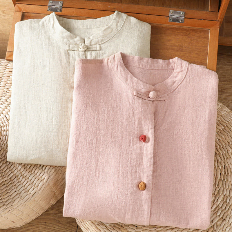 Buddha Stones Casual Frog-button Women's Long Sleeve Cotton Polyester Shirt With Pockets