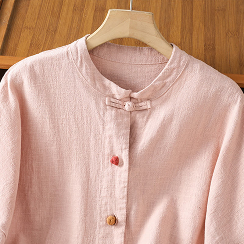 Buddha Stones Casual Frog-button Women's Long Sleeve Cotton Polyester Shirt With Pockets
