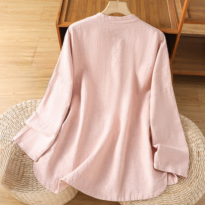 Buddha Stones Casual Frog-button Women's Long Sleeve Cotton Polyester Shirt With Pockets