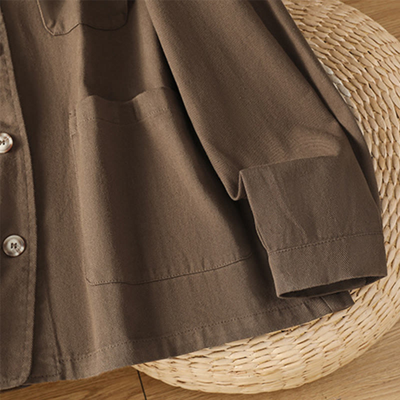 Buddha Stones Casual Women's Long Sleeve Stand Collar Cotton Polyester Shirt With Pockets