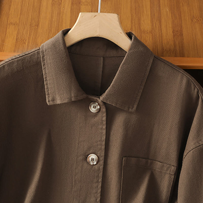 Buddha Stones Casual Women's Long Sleeve Stand Collar Cotton Polyester Shirt With Pockets