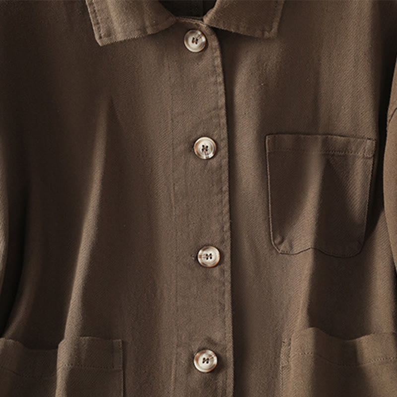 Buddha Stones Casual Women's Long Sleeve Stand Collar Cotton Polyester Shirt With Pockets