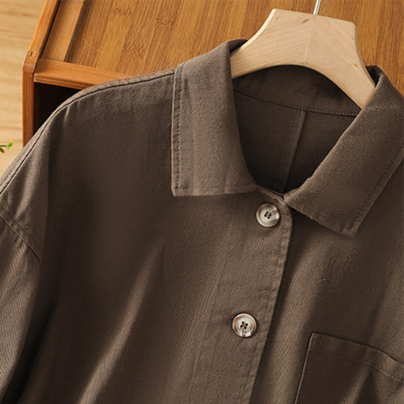 Buddha Stones Casual Women's Long Sleeve Stand Collar Cotton Polyester Shirt With Pockets