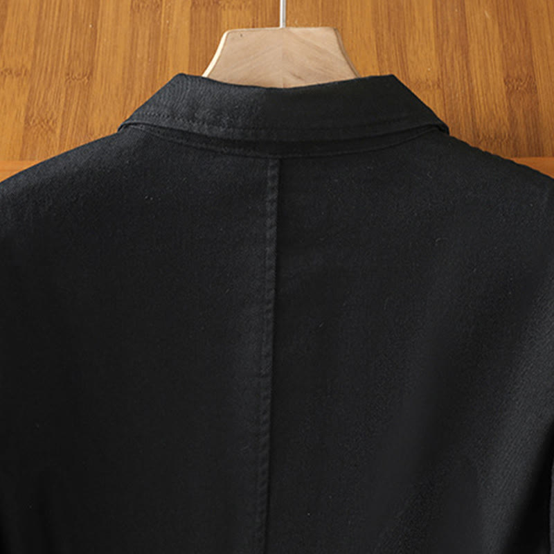Buddha Stones Casual Women's Long Sleeve Stand Collar Cotton Polyester Shirt With Pockets