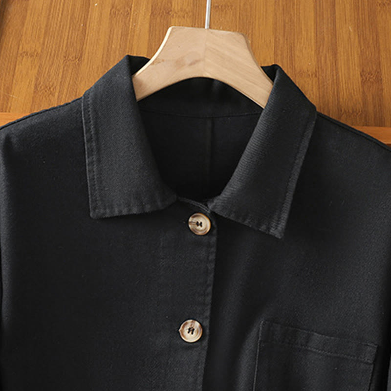 Buddha Stones Casual Women's Long Sleeve Stand Collar Cotton Polyester Shirt With Pockets