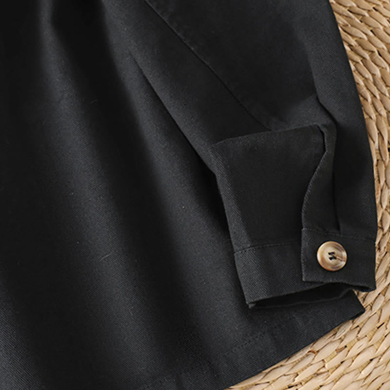 Buddha Stones Casual Women's Long Sleeve Stand Collar Cotton Polyester Shirt With Pockets