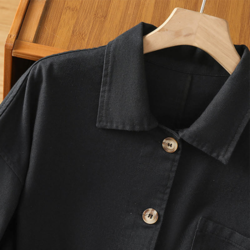 Buddha Stones Casual Women's Long Sleeve Stand Collar Cotton Polyester Shirt With Pockets