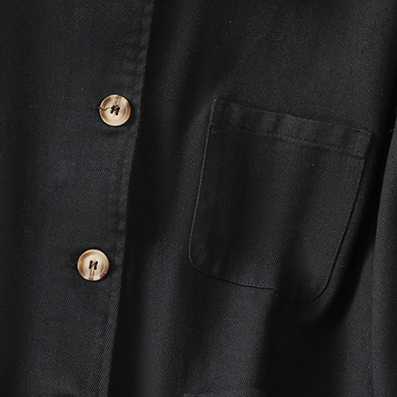 Buddha Stones Casual Women's Long Sleeve Stand Collar Cotton Polyester Shirt With Pockets