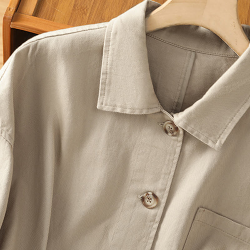 Buddha Stones Casual Women's Long Sleeve Stand Collar Cotton Polyester Shirt With Pockets