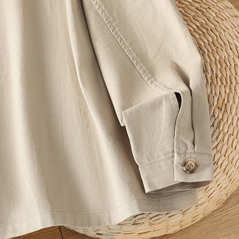 Buddha Stones Casual Women's Long Sleeve Stand Collar Cotton Polyester Shirt With Pockets