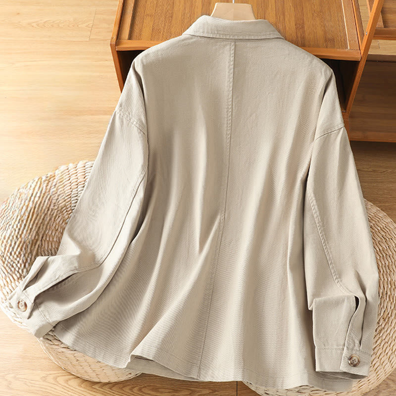 Buddha Stones Casual Women's Long Sleeve Stand Collar Cotton Polyester Shirt With Pockets