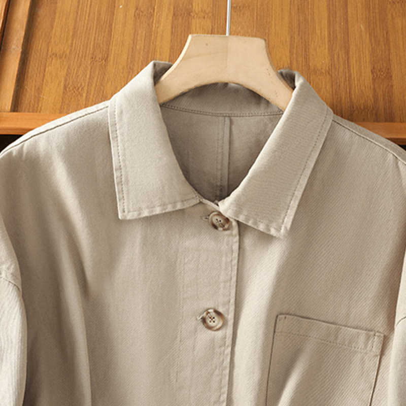 Buddha Stones Casual Women's Long Sleeve Stand Collar Cotton Polyester Shirt With Pockets