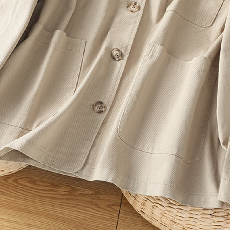 Buddha Stones Casual Women's Long Sleeve Stand Collar Cotton Polyester Shirt With Pockets