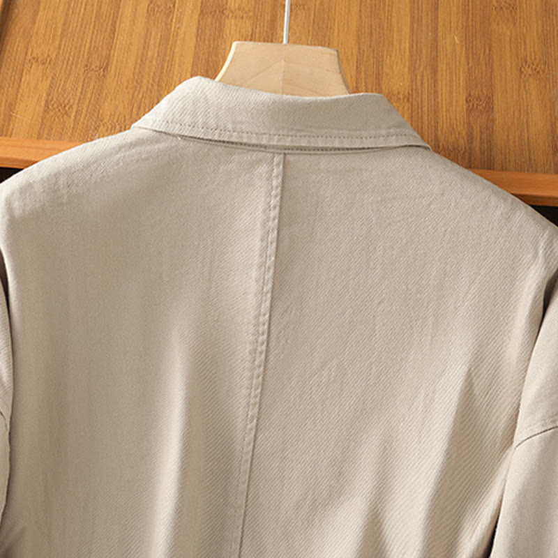Buddha Stones Casual Women's Long Sleeve Stand Collar Cotton Polyester Shirt With Pockets