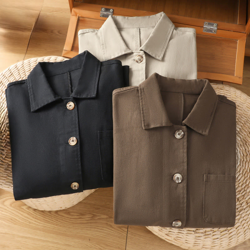 Buddha Stones Casual Women's Long Sleeve Stand Collar Cotton Polyester Shirt With Pockets