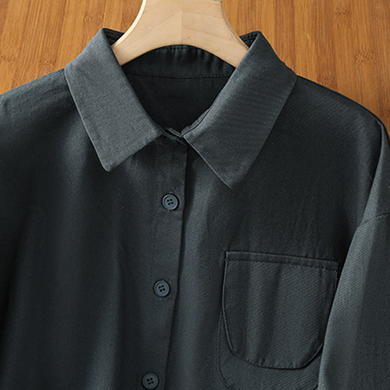 Buddha Stones Casual Women's Long Sleeve Stand Collar Cotton Shirt With Pockets