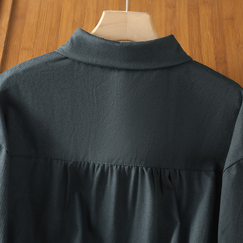 Buddha Stones Casual Women's Long Sleeve Stand Collar Cotton Shirt With Pockets