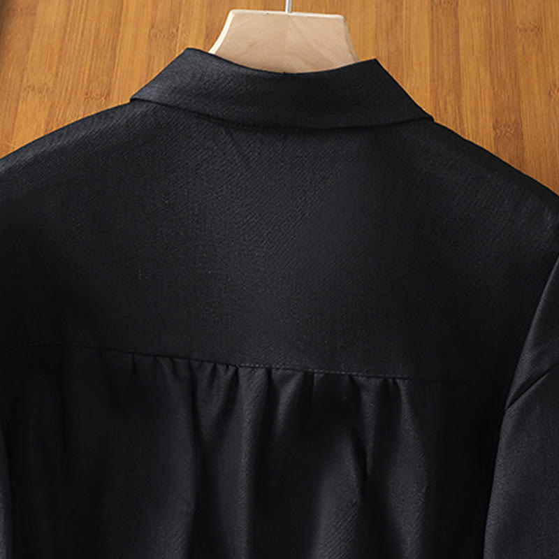 Buddha Stones Casual Women's Long Sleeve Stand Collar Cotton Shirt With Pockets
