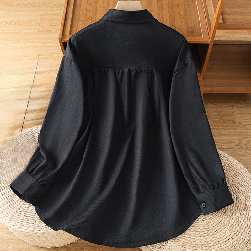 Buddha Stones Casual Women's Long Sleeve Stand Collar Cotton Shirt With Pockets