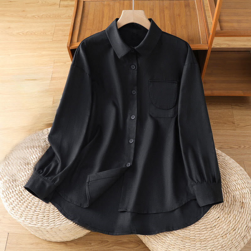 Buddha Stones Casual Women's Long Sleeve Stand Collar Cotton Shirt With Pockets