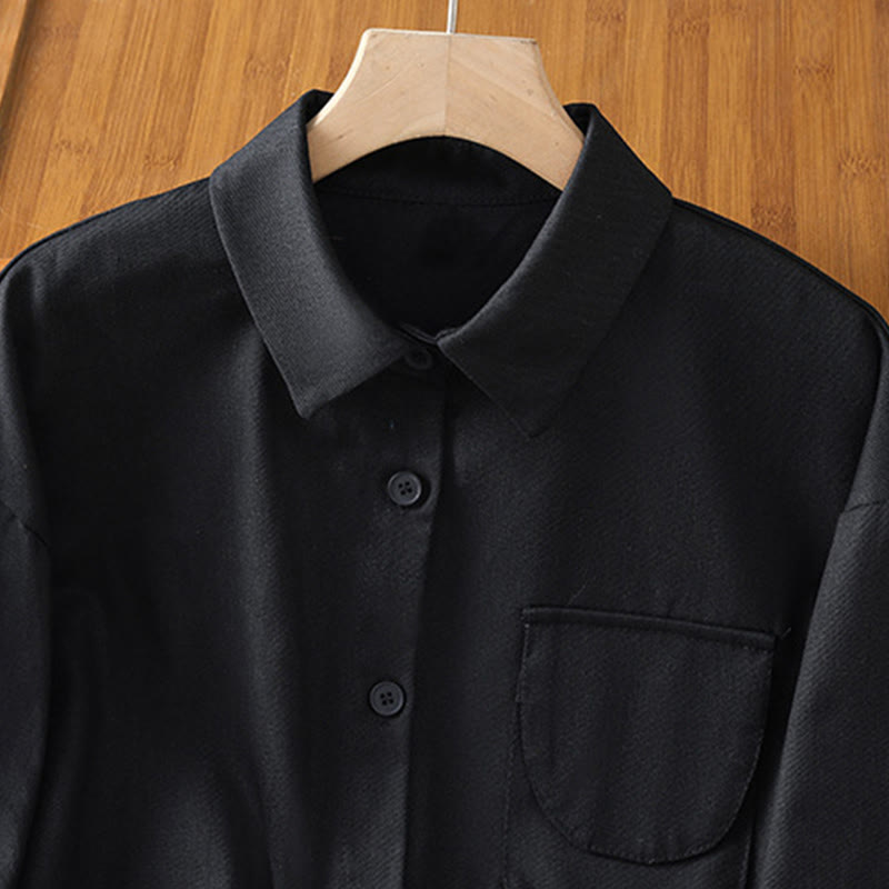 Buddha Stones Casual Women's Long Sleeve Stand Collar Cotton Shirt With Pockets