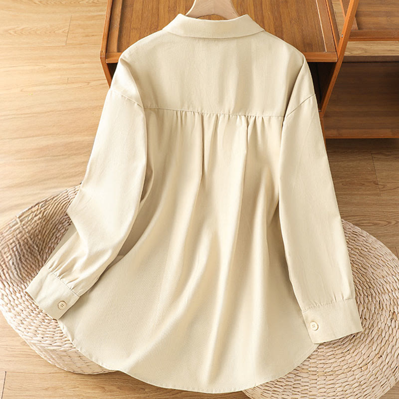 Buddha Stones Casual Women's Long Sleeve Stand Collar Cotton Shirt With Pockets