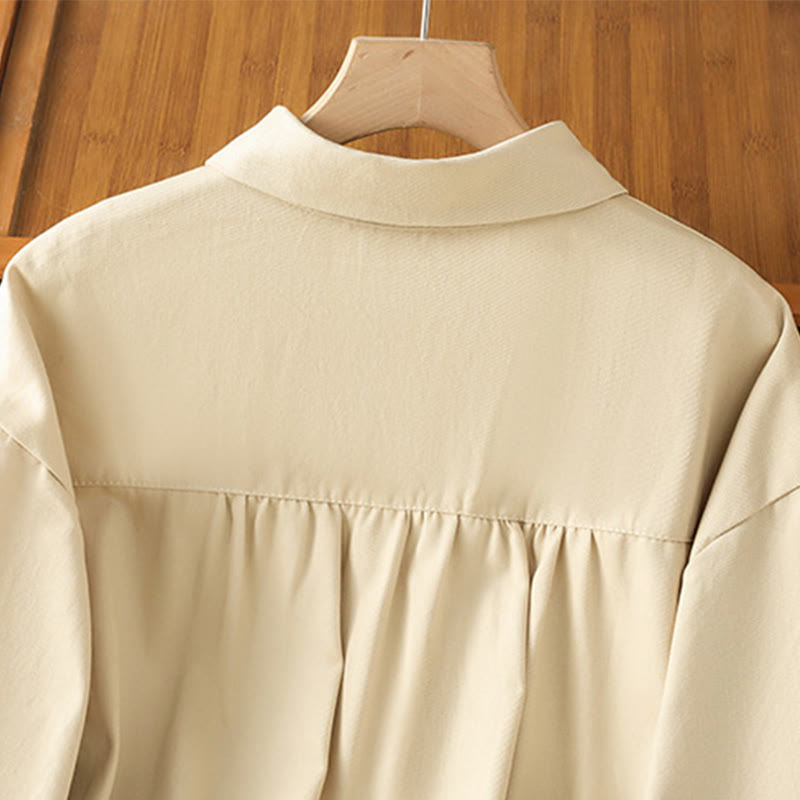 Buddha Stones Casual Women's Long Sleeve Stand Collar Cotton Shirt With Pockets