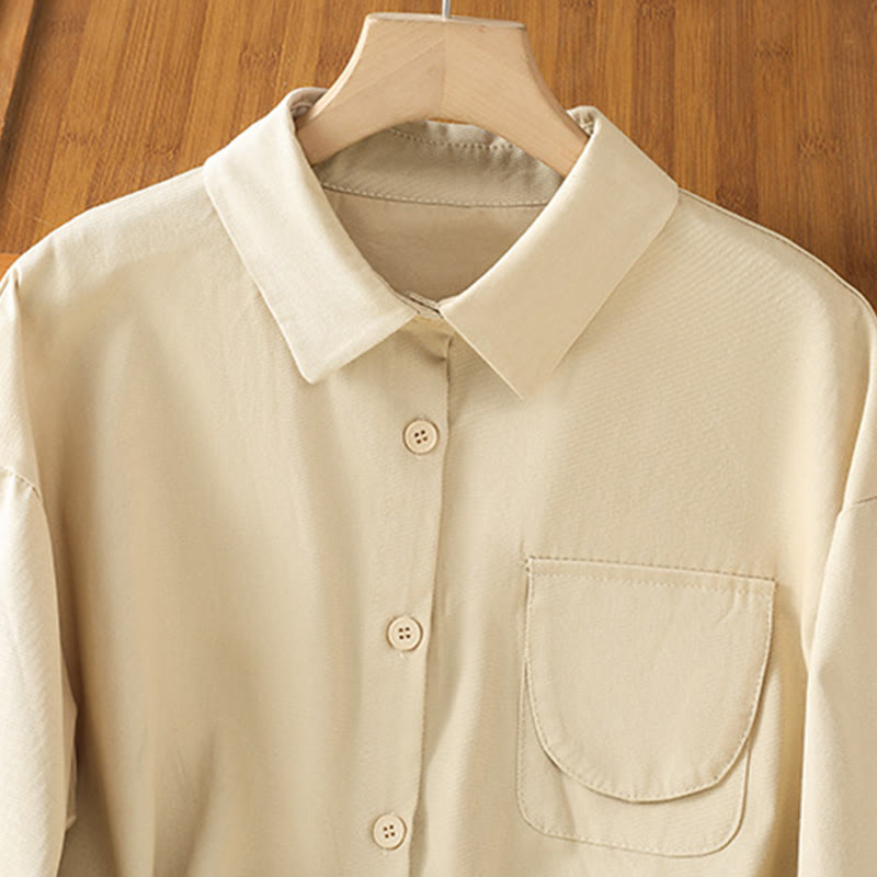 Buddha Stones Casual Women's Long Sleeve Stand Collar Cotton Shirt With Pockets