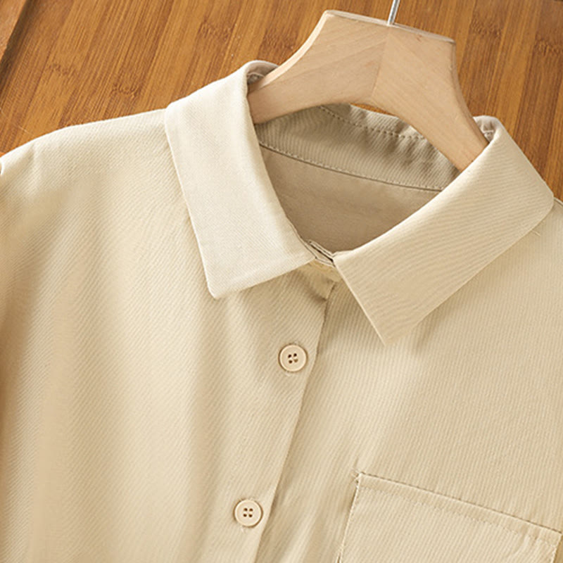 Buddha Stones Casual Women's Long Sleeve Stand Collar Cotton Shirt With Pockets
