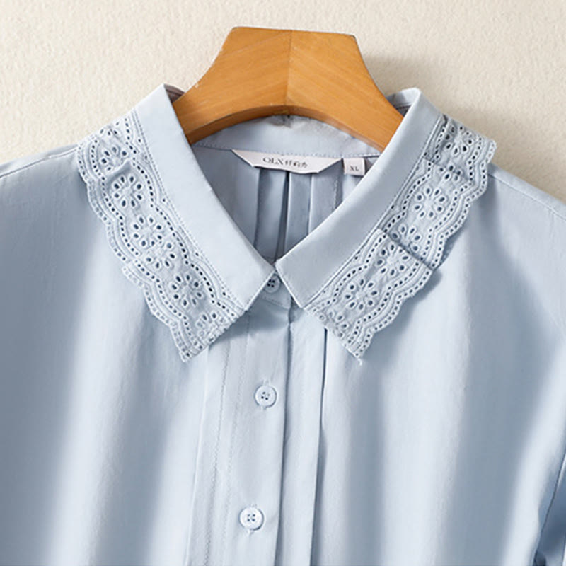Buddha Stones Casual Women's Long Sleeve Lace Lapel Cotton Shirt