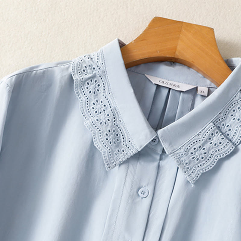 Buddha Stones Casual Women's Long Sleeve Lace Lapel Cotton Shirt
