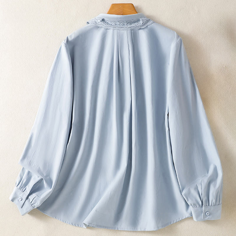 Buddha Stones Casual Women's Long Sleeve Lace Lapel Cotton Shirt