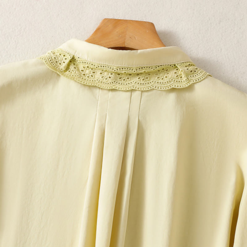 Buddha Stones Casual Women's Long Sleeve Lace Lapel Cotton Shirt